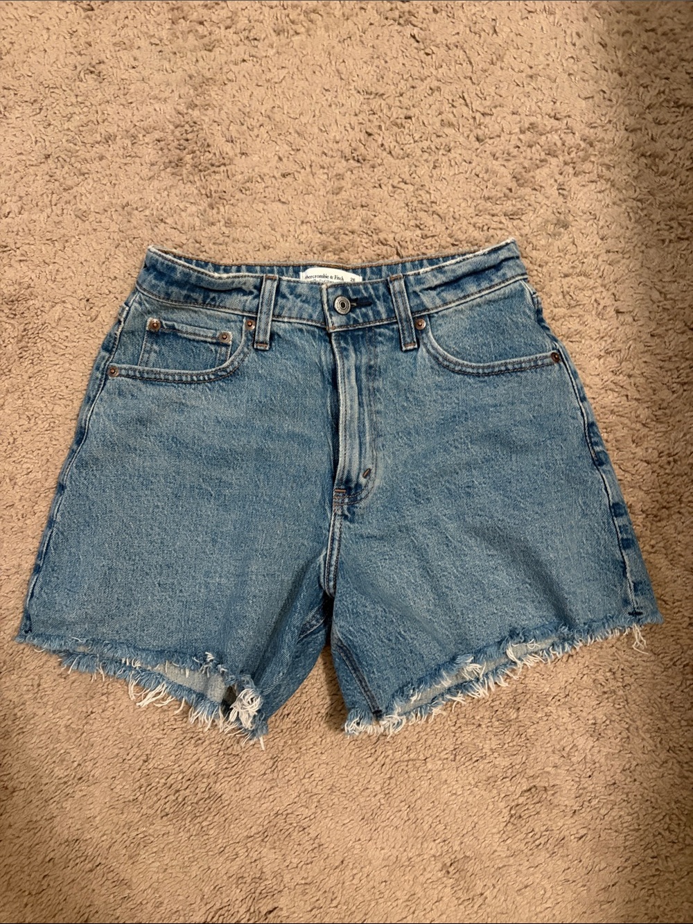 Abercrombie & Fitch Light Blue High-Rise Dad Denim Cutoff Shorts